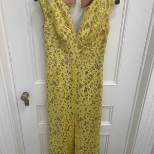 Lela rose long yellow lace dresss